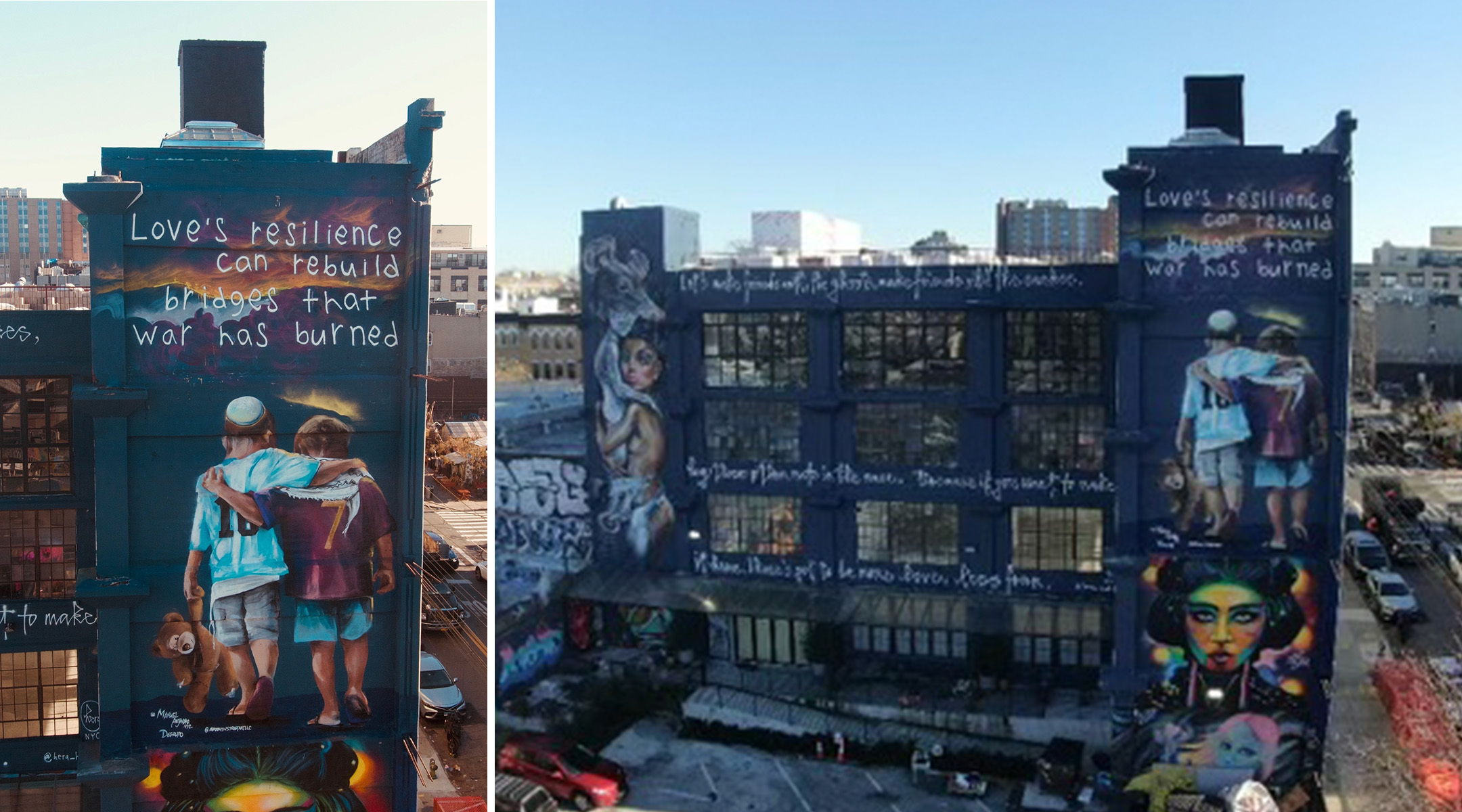 Une fresque murale plus grande que nature de Bushwick montre des enfants israéliens et palestiniens s'enlaçant