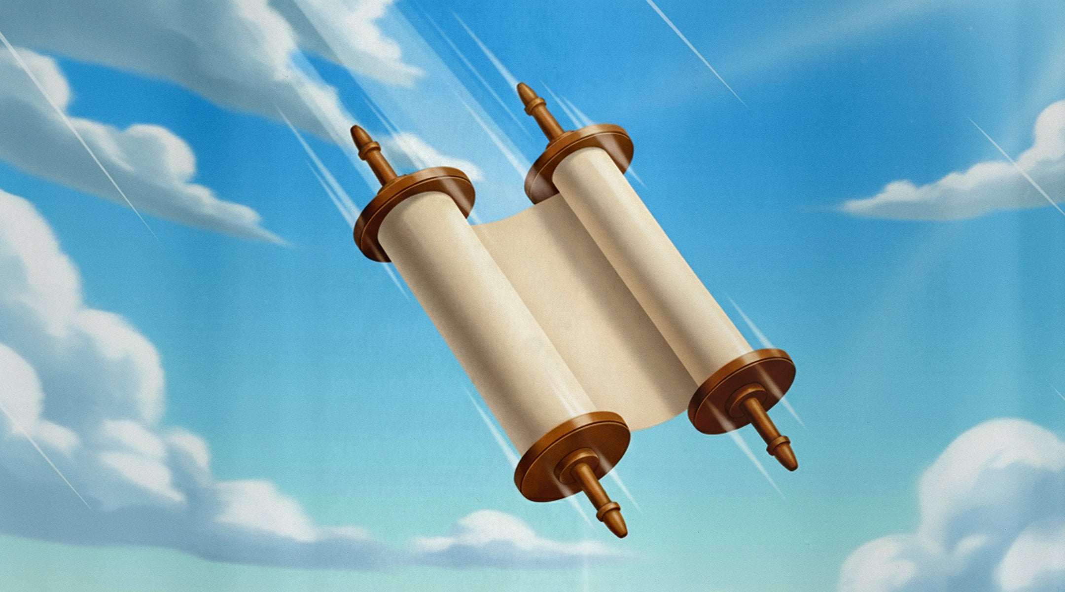 A torah scroll appears to be dropping from the sky.