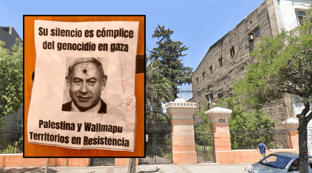 La synagogue historique vandalisée au Chili avec des affiches de Netanyahu avec un trou de balle sur sa tête