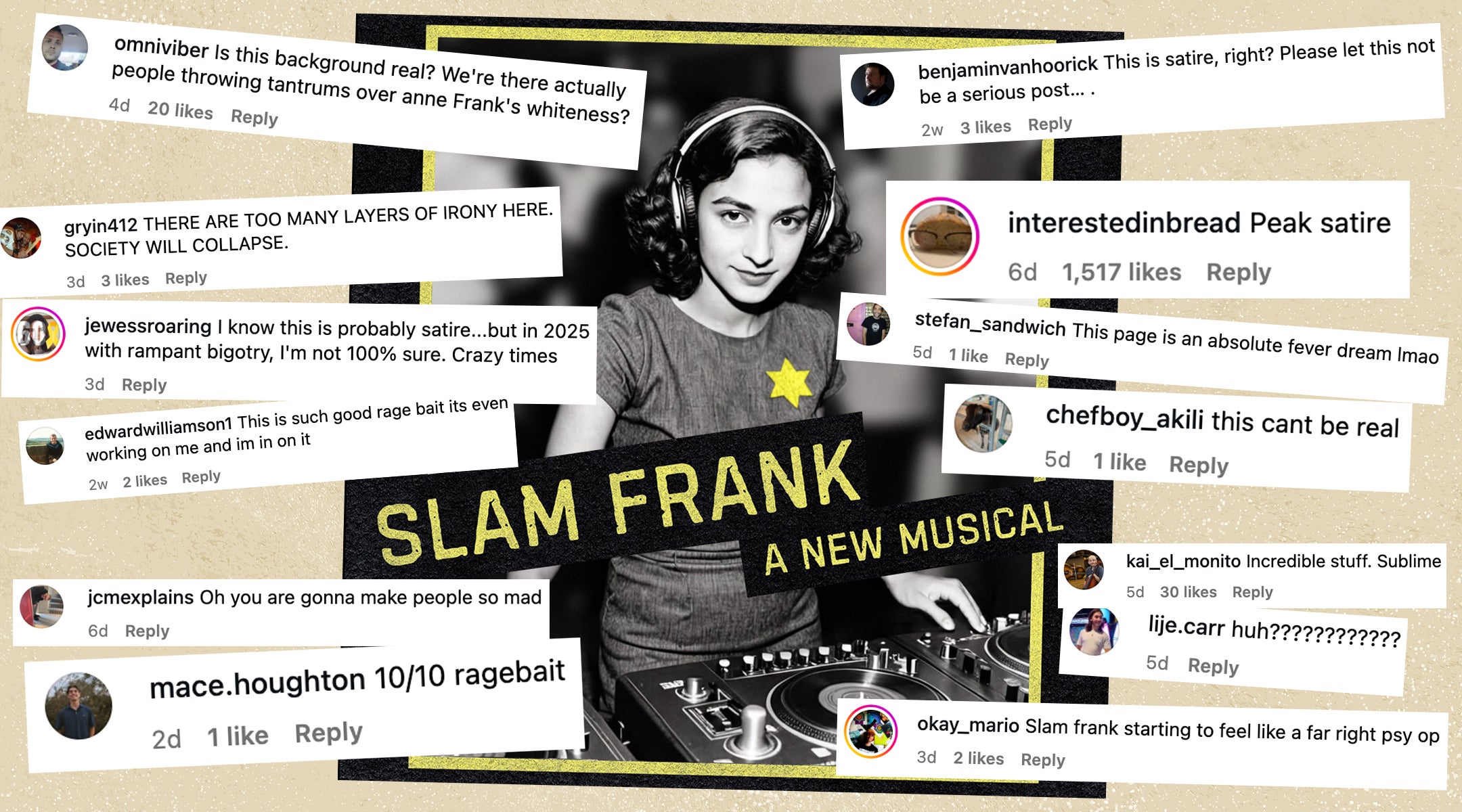 "Slam Frank" poster with Instagram comments